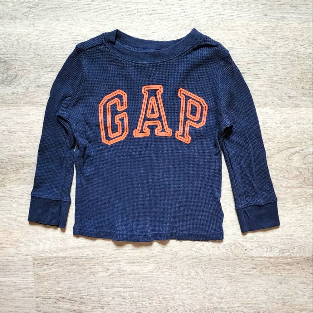 Baby Gap Boy's Crewneck Waffle Knit Pullover Logo Long Sleeve T-Shirt Size 3